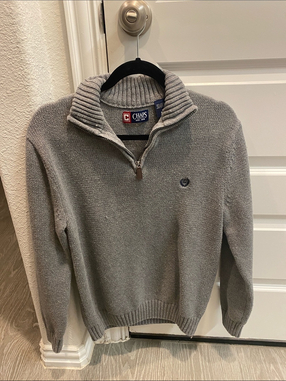 Chaps Men's Gray Ribbed Shawl Collar Half-Zip Sweater